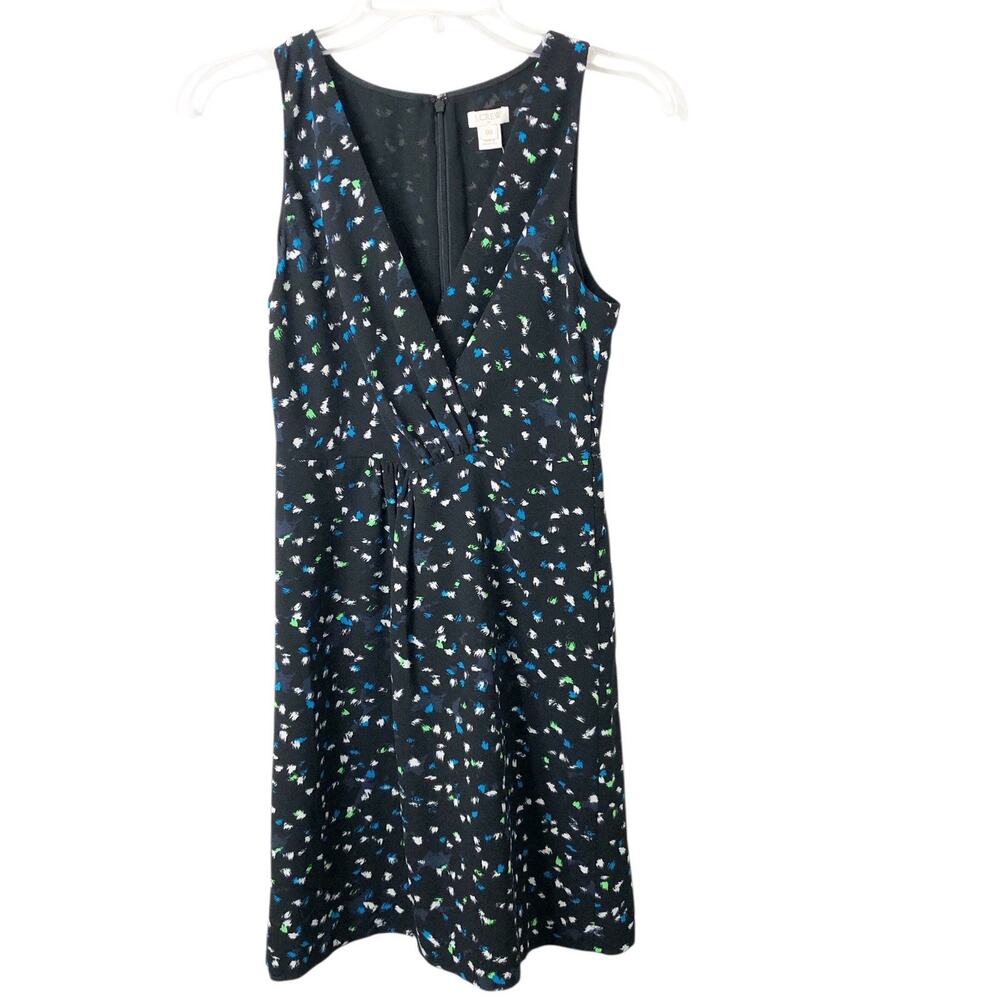 J. Crew Factory NWT Women's Black V-Neck Sleeveless Painted Dot Print Dress 00